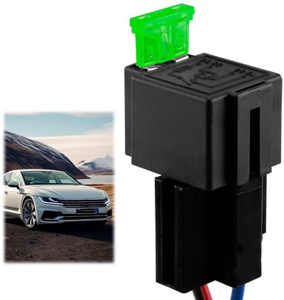 Allecto Plus - Auto-relais 12V 30A 4-polig met geïntegreerde ATO/ATC-bladzekeringen - Inclusief 12 AWG-kabels - Geschikt voor koplampen, ventilatoren en auto-accessoires
