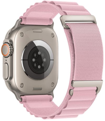 Nylon bandje - geschikt voor Apple Watch 1/2/3/4/5/6/7/8/9/SE (2) met maat 38 mm / 40 mm / 41 mm en Watch 10 (42 mm) - loop bandje met dubbele gesp - roze