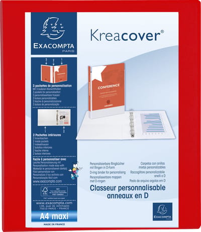 Exacompta 10x Kreacover Ringband in PP met 4 D-ringen van 25mm - A4 maxi - Rood - 51846RE
