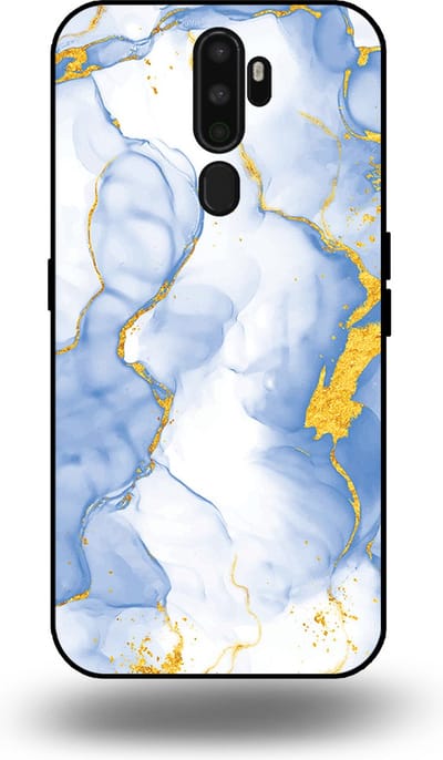 Smartphonica Telefoonhoesje Geschikt voor OPPO A9 2020 met Lichtblauw Goud Marmer Opdruk - TPU Backcover Case Lightblue Gold Marble Design geschikt voor OPPO A9 (2020)