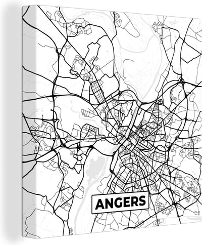 Canvas Schilderij Stadskaart - Plattegrond - Angers - Kaart - Frankrijk - Zwart wit - 20x20 cm - Wanddecoratie