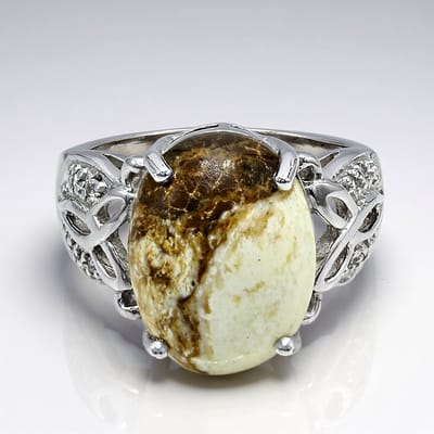 Cavill - 925 Sterling Zilveren Ring - 7,13 ct Braziliaanse Ovale Magnesiet - 0,088 ct Witte Topaas Pavé - Elegant Design Maat 17