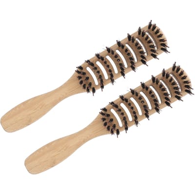 2 stuks Heren Haarstyling Kam Bamboe Dames Haarkam Hol 9 Rijen Haarborstel Voor Mannen en Vrouwen beige