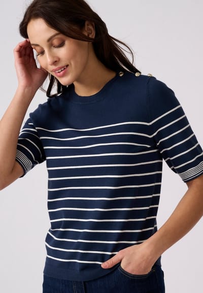 Damart - Gestreepte trui met ellebooglange mouwen - Dames - Blauw - S