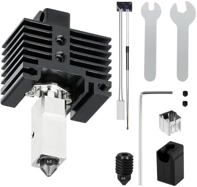 Geavanceerde 0.4mm hotend kit voor 3D printers, met geharde stalen nozzle, verwarmblok van koper en titanium heater break, inclusief silicone hoes voor optimale prestaties