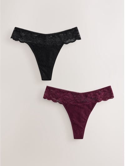 Next - Dames - Set van 2 string met kant rondom voor lichte menstruatie - Zwart