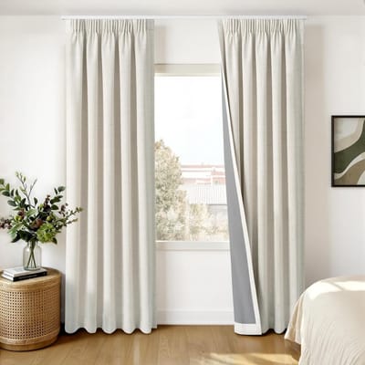 Famanu – Verduisterende gordijnen set van 2 - linnenlook - plooiband - thermisch - koudewerend - ondoorzichtig - woonkamer