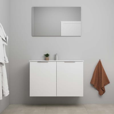 On-Line Badkamermeubelset - 100 cm - Bouwpakket - 2 Deuren met Greep - Porseleinen Wastafel - 1 Kraangat - Spiegel - Hoogglans Wit
