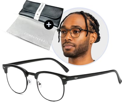 computerbril.shop® Vintage Computerbril - Zonder Sterkte - Zwart met zwart montuur - Blauw Licht Filter Bril - Blue Light Glasses - Beeldscherm bril - Anti blauw licht - Unisex - Game bril - Bril tegen vermoeide ogen - Bril computer tv schermen