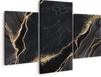 Artaza Canvas Schilderij Drieluik Abstracte Kunst - Marmer met Gouden Tinten - 150x120 - Groot - Foto Op Canvas - Canvas Print