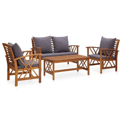 vidaXL - 4-delige - Loungeset - met - kussens - massief - acaciahout