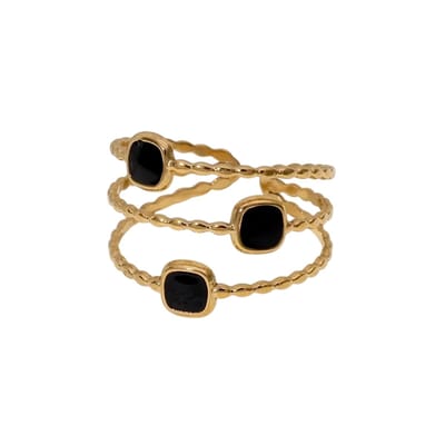 Aramat Jewels | Ringen | Open Ring Minimalistisch met Vierhoek en Emaille (Verstelbaar) | Zwart | |16mm | Staal | Volwassenen | Verkleurd niet