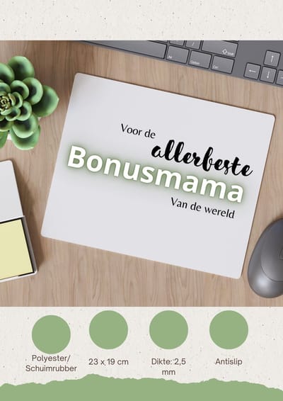 Akyol - voor de allerbeste bonusmama van de wereld Muismat - Mama - de beste bonusmoeder - moeder cadeautjes - moederdag - verjaardagscadeau - verjaardag - cadeau - geschenk - kado - gift - moeder artikelen - 23 bij 19 cm