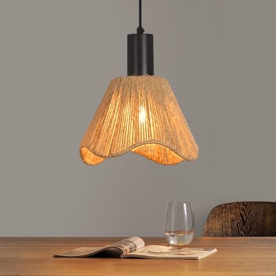 NETTLIFE E27 Hanglamp - Boho Rotan - 1-lichts - Vintage gevlochten kap - Papieren touw - pendellamp - Voor eetkamer & slaapkamer - Zonder lamp