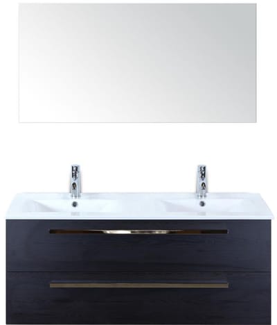 Seville Badmeubelset 120 cm - 2 Laden Black Oak - Wastafel Enjoy Dubbel met Spiegel