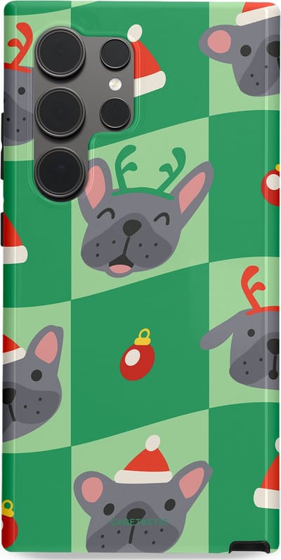 Casetastic hoesje geschikt voor Samsung Galaxy S24 Ultra - Dubbellaagse bescherming - Schattige Kersthondjes - Fashion Case - Groen Grijs