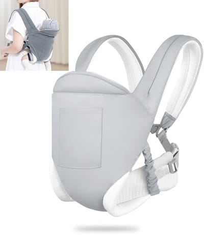 KZQ Ergonomische buikdrager comfortabel lichtgrijs babydrager vanaf geboorte met opbergvakjes carrier kinderdrager