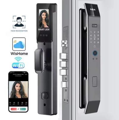 Lordani Slimme Deurslot met Gezichtsherkenning & Vingerafdruk | Sleutelloos Toegangssysteem | Display | Palmscan, App & Code | Slimme slot met Camera | Deurklink met Vingerafdruk | Kantoor Slot | Zwart | Anti inbraak | Beveiliging | Smarthome