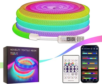RGB 360 Graden Ronde Neon LED Strip - 2 Meter, 50 LED's per Meter, 5V, IP65 Waterdicht, Flexibel, Droomkleuren Chaser Effect voor Feesten en Decoratie