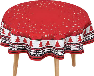 Kerst Tafelkleed - Voor kersttafel en huisdecoratie - Vrolijke kerstversiering voor kerstfeest - Rood / Kerstmotief - Rood-152cm Round