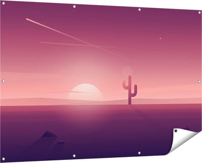 Gards Tuinposter Zonsondergang in de Woestijn met een Cactus - 150x100 cm - Tuindoek - Tuindecoratie - Wanddecoratie buiten - Tuinschilderij