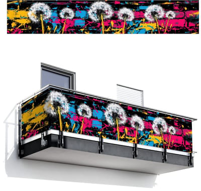 Balkonscherm 500x85 cm - Balkonposter Street Art - Kleurrijk - Muur - Balkon scherm decoratie - Balkonschermen - Balkondoek zonnescherm