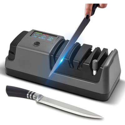 Affûteur de couteaux électrique 4 en 1, outil d'affûtage de couteaux avec abrasifs diamantés adapté aux couteaux droits US Plug D005 noir
