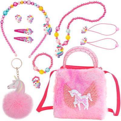 Dailygoods- Crossbody Tas Eenhoorn - Handtas Meisje Roze - Sieraden Set - Kostuumaccessoires - Hoogwaardig Materiaal - Duurzame Ritssluiting