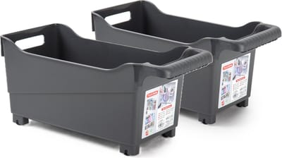 Plasticforte opberg Trolley Container - 2x - zwart - L38 x B18 x H18 cm - kunststof