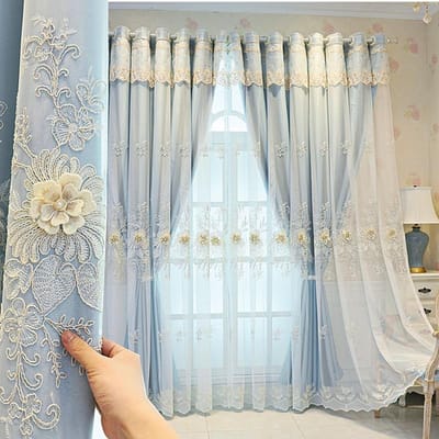 Mode Moderne Luxe Jacquard Dubbele Laag Verduisterende Gordijnen Dikke Gordijnen Woonkamer Woondecoratie W250*H250cm blauw