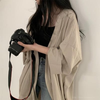 Zomer Koreaanse Stijl Losse Lange Mouwen Vest Jas Dameshemd Dames Effen Kleur Dunne Windjack Zonwerende Kleding Dames One size gray