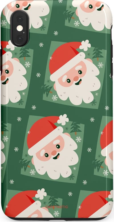 Casetastic hoesje geschikt voor Apple iPhone XS Max - Dubbellaagse bescherming - Kerstmannen in het bos - Fashion Case - Donkergroen Wit Terracotta Crème