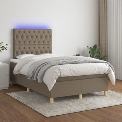 vidaXL - Boxspring - met - matras - en - LED - stof - taupe - 120x200 - cm