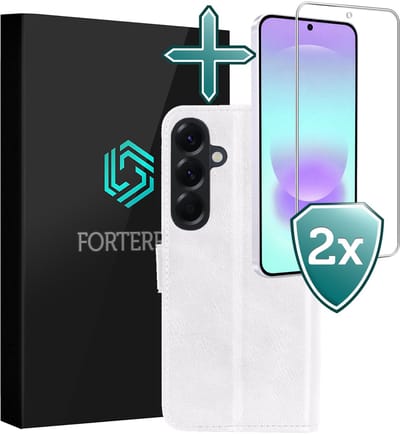 Hoesje Met 2x Screenprotector - Geschikt voor Samsung Galaxy A37 - Luxe Pasjeshouder - Flip Case - Bookcase Portemonee - Kunstleer Book Case - Flipcase Hoes - Book Cover - Walletcase - Portemonneehoes - Wit
