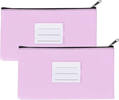 Geld Bank Deposit Bag met Rits - 2 Stuks Kunstleer Portemonnee met Helder Venster voor Kantoor en Reizen, Lichtpaars, Ideaal voor Munten en Cheques