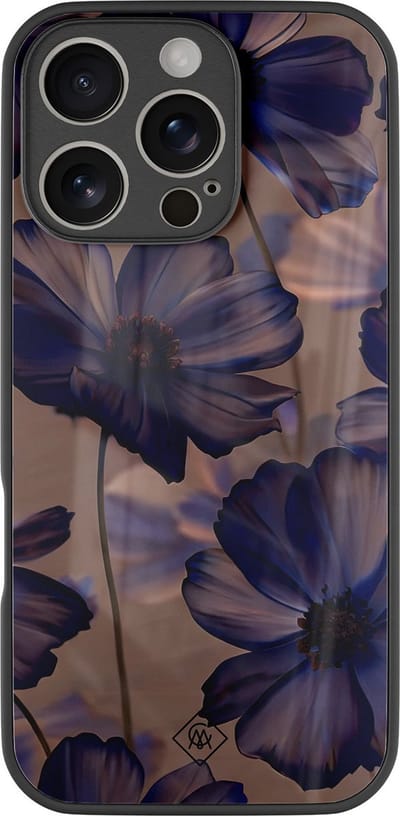 Casimoda® hoesje - Geschikt voor iPhone 16 Pro - Twilight Petals - Luxe Hard Case Zwart - Backcover telefoonhoesje - Paars