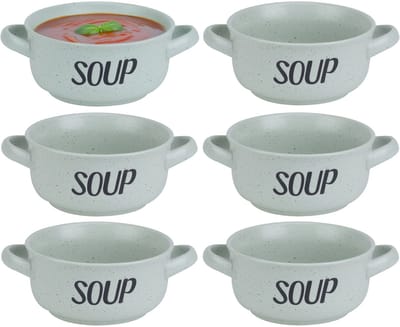 Cosy & Trendy soepkom van aardewerk - 6x - groen - Dia 13,5 cm - 470 ml - Servies - Soepkommen/Soepkommetjes
