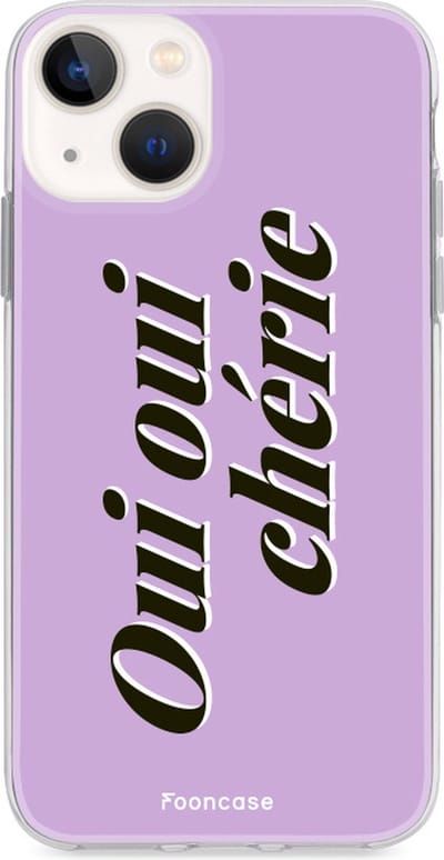 Fooncase Hoesje Geschikt voor iPhone 13 Mini - Shockproof Case - Back Cover / Soft Case - Oui Oui Chérie / Lila Paars & Wit