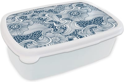Broodtrommel Wit - Lunchbox - Brooddoos - Patroon - Bloemen - Botanisch - 18x12x6 cm - Volwassenen
