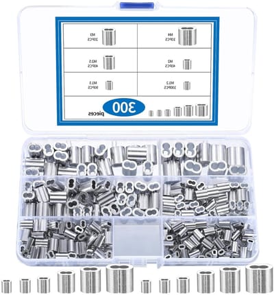300 Aluminium Kabelclips voor Rubber- en Stalen Kabels, Strangle Clamps en Crimpschlaufen, Geschikt voor Expander- en Tarpaulin Ropes, M1.2 tot M4