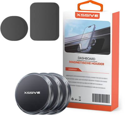 Xssive Magnetische Telefoonhouder Auto - Dashboard - Klein - GSM Houder Auto Magneet - Inclusief Magneetstickers - Telefoonhouders Auto Magnetisch - Anti Slip Oppervlak - Metaal - Universele Autohouder - Smartphonehouder - 3 PACK