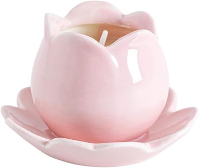 Kleine bloemvormige theelichtkaarsenhouder van keramiek voor aromatherapie en woondecoratie, perfect als cadeau voor vrouwen (roze)