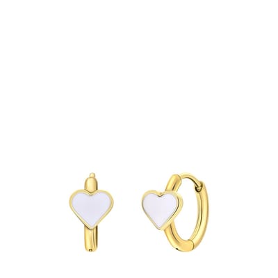 Lucardi - Kinder Stalen goldplated oorringen met hart emaille wit - Oorbellen - Staal - Goudkleurig