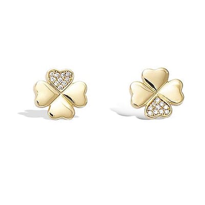 CHIVAL - Oorbellen 18K Verguld Goud "Hearts Clover" - Elegant, Klavertje 4, Hartje, Steen, Geluk, Liefde, Hypoallergeen, Luxe, Cadeau voor haar, Zirkonia, Sieraad, Tijdloos, Romantiek, Geschenkverpakking, Valentijn, Moederdag