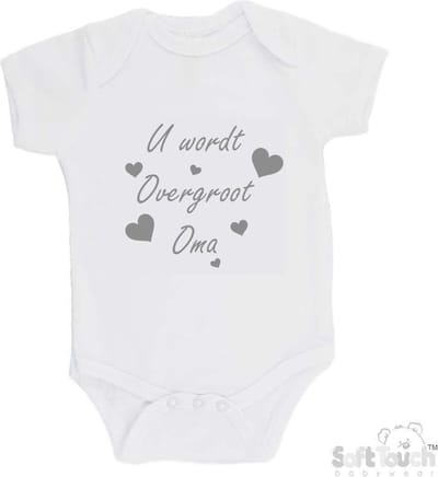 100% katoenen Romper "U wordt overgroot oma" Unisex Katoen Wit/grijs Maat 62/68 Zwangerschap aankondigen - Bekendmaking zwangerschap - Zwangerschapsaankondiging
