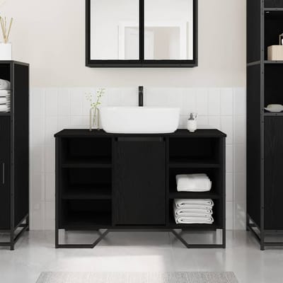 vidaXL - Wastafel - kabinet - voor - de - badkamer - Zwart - Eiken - 91 - x - 35 - x - 60 - cm