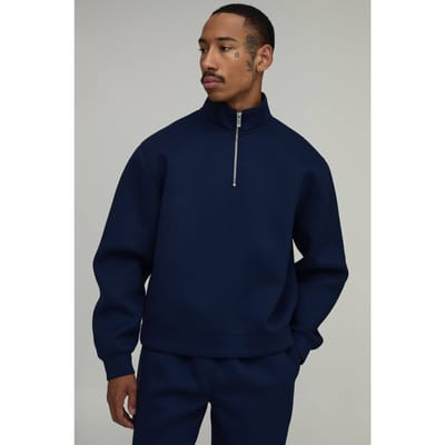Oversized Boxy Sweatshirt Met 1/4 Rits En Hoge Kraag In Scuba Kwaliteit | Navy | Size XS