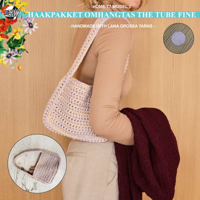 Haakpakket schoudertas met The Tube Fine garen model 7- Home 77-Lana Grossa-khaki/lavender