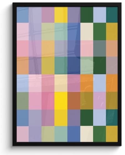 Poster in lijst - Fotolijst 60x80 cm - Posters - Blokken - Vierkant - Patroon - Gekleurd - Posterlijst zwart - Decoratie - Wanddecoratie woonkamer - Muurdecoratie slaapkamer
