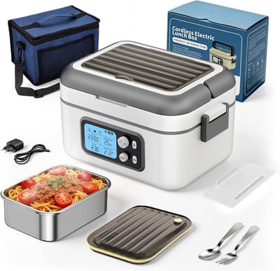 Verwarmde kom - Elektrische lunchbox - Warme maaltijd onderweg - Geïntegreerd verwarmingselement - 1.5 liter - Grijs